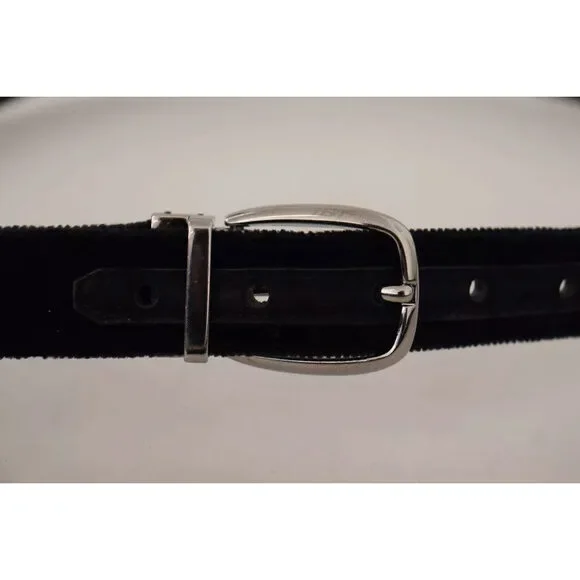 Dolce & Gabbana Black Velvet Silver Tone Metal Logo Buckle Belt